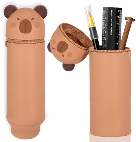 Lotvic Kawaii Federmäppchen, 2-in-1 Mäppchen aus Weichem Silikon, Stand Up Federmäppchen, Capybara Mäppchen, Schlampermäppchen, Tier Stifthalter, Stifthalter Bleistifttasche Mädchen Junge
