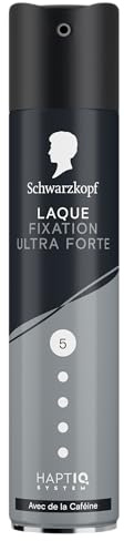 Schwarzkopf, Laque Fixation Ultra Forte, Technologie Haptiq System, Formule a la cafeine, Vegane, Sans silicone, Protege contre humidite et vent, Tenue et resistance longue duree, 250ml