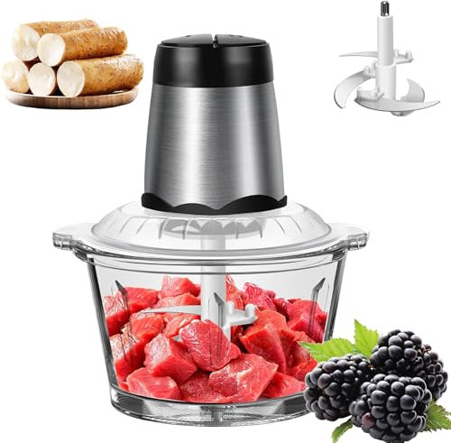 Puissant hachoir à viande électrique 300W robot culinaire avec 2 hachoirs de légumes de cuisine à vitesse réglable Mini hachoir avec 4 lames doubles tranchantes pour hacher, mélanger, remuer, aliments