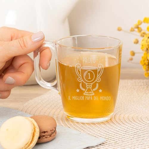 Wanapix | Tazza da tè Personalizzata | Nome Inciso | Capienza 25cl | Vetro Molto Resistente | Adatte Lavastoviglie e Microonde | Regali Festa del Papà | Miglior papà