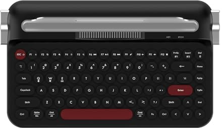 Ajazz AF84 Wireless Membrane Silent Typewriter Keyboard, Bluetooth/2.4G Dual-Mode Connection, Cute Retro Aesthetic Design with Integrated Stand for Tablet, Phone, PC and Win/Mac/Android Black