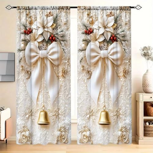 SJSXWQN Vorhänge Weihnachten Gardinen mit Ösen Vorhang Blickdicht Thermo Verdunklungsvorhänge Schiebegardinen für Schlafzimmer Wohnzimmer H 245 x B 140 cm 2er Set