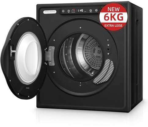 6KG Vented Tumble Dryer, FOHERE 1500W Compact Smart Tumble Dryer, Stop Immediately when Clothes are Dry, LCD Display, with Child Lock, Crease Guard, for Apartment, Home, Dorm, RVs, Black