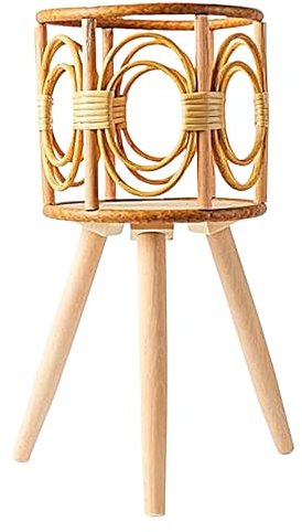 Generico Pflanzenständer aus Rattan für den Innenbereich, geflochten mit und Beinen, Holzregal für Pflanzen, Sukkulenten, Dekoration für Innenräume, Terrasse, Schreibtisch