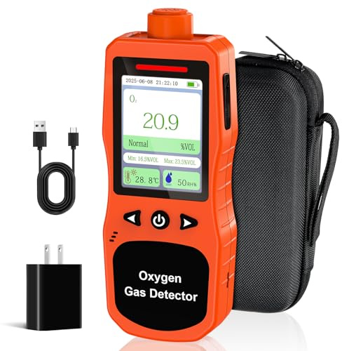ZYKYCX Portable Oxygen Detector 0-30%, Rechargeable O2 Monitor with Sound, Light, Vibration Alarms, Oxygen Air Quality Meter Measures Temperature & Humidity for Indoor Outdoor Use