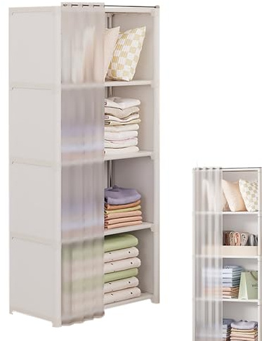 Wardrobe Rack For Storage Clothes – Garment Rack With Dustproof Cover | Portable Closet Organizer With Shelves, Non-Woven Fabric Wardrobe For Bedroom, Dorm Room, Apartment & Small Spaces