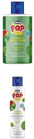 Chicco POP Set Bagnodoccia Shampoo & Balsamo Anguria, Bagnoschiuma per Bambini, Shampoo per Bambini Senza Lacrime, Profumati e Delicati, Formula Vegana, Dermatologicamente Testato, Pelli Sensibili
