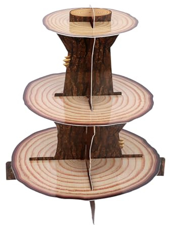 lasuroa Portacupcake Legno, 3 Livelli Rustico Portacupcake in Cartone Foresta Torre Portatorta Albero per Decorazioni Baby Shower Bosco Articoli per Feste di Compleanno Safari
