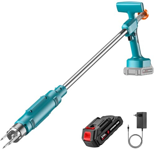 Unkrautvernichter, batteriebetrieben, elektrisch, mit Akku, 1 x 3,0 Ah, Kopf aus Stahl mit 3 Krallen, 6 cm, ergonomisch und leicht, kabelloser Unkrautvernichter für Rasen und Garten (Einzelakku)