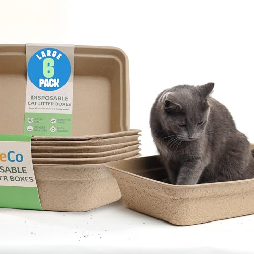 CallieCo Cajas de arena desechables para gatos, grandes, 6 unidades | Caja de arena de cartón para gatos para viajes y hogar, biodegradable y ecológica, apta para viajes, resistente
