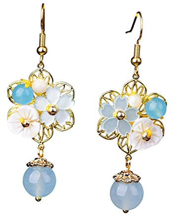 AKOOSY Pendientes Largos Colgantes De Bola Gancho y Flor [estilo Étnico] [material No Especificado] [diseño Gancho Seguro] [para Mujer] [uso Diario y Festivales] [tamaño Único,