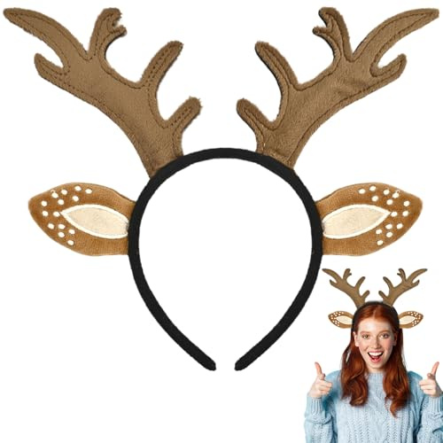 ELNX Diadema con Astas de Ciervo | Diadema Marrón de Reno | Orejas de Reno para Halloween, Navidad, Carnaval, Fiestas de Disfraces