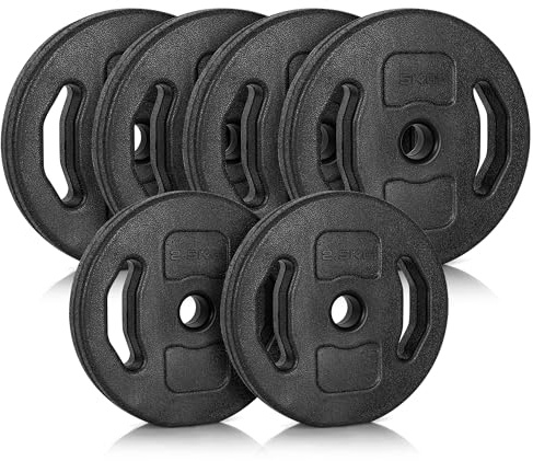 Ultrasport - Lot de Poids pour Haltères - En forme de Disques - Total 25 kg - 4 x 5 kg / 2 x 2,5 kg - Revêtement anti Rayures - Remplies de Béton, Noir