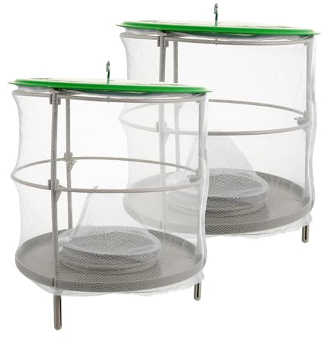 DIYEAH Cage à Mouches Suspendue Filet et Housse Anti-Pluie pour Extérieur, Lot de 2 Pièges à Insectes Type Ranch, Pliable et Léger, Usage en Plein Air, Protection Intempéries