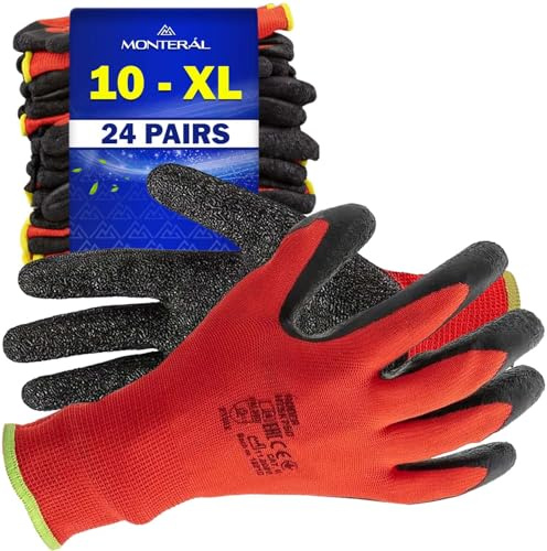 24 Pares Guantes de Trabajo 10 XL Protección Cat II Látex Anti-Slip