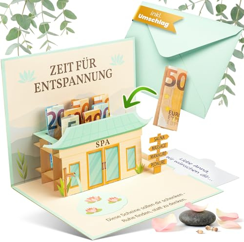 BASICBIRD Geldgeschenk Wellness als Pop up Karte | Gutscheinkarte Wellness Massage Sauna, Frauen Männer Wellness Geschenk, Geldkarte Geburtstag, Geldgeschenke Geburtstag