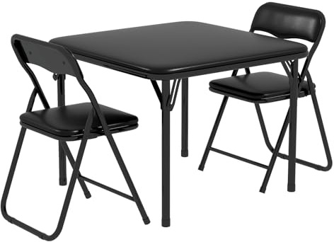 OPULENTHOME Barnbord med stol och vikbar, barnskrivbord med 2 stolar - äkta läder, aktivitetsbordsset med rundade hörn för sovrum och dagis klassrum (svart)