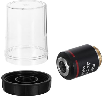 Cabilock Objetivo del Microscopio Biológico Plan 4X Negro Apertura Numérica 0,10, Lente Antirreflectante Compatible Cubreobjetos de 0,17 Mm para Investigación Científica y Estudios