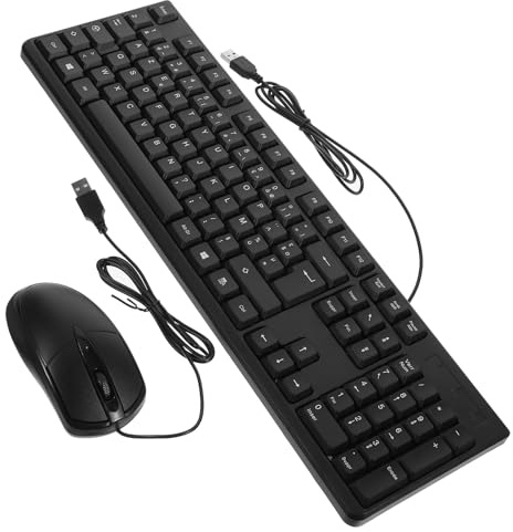 HEALEEP Pack Clavier Filaire USB Souris Ergonomique, 104 Touches en Abs, Pavé Numérique Intégré, Facile à Utiliser pour Bureau et Ordinateur