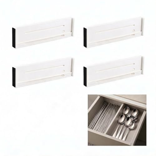 Generisch 4er Pack verstellbare Schubladentrenner mit Zahnrastung – ausziehbar (27-45 cm), bohrfrei, stabil – Schubladenorganizer für Kleiderschrank, Kommode, Küche, Büro & Zuhause (weiß)