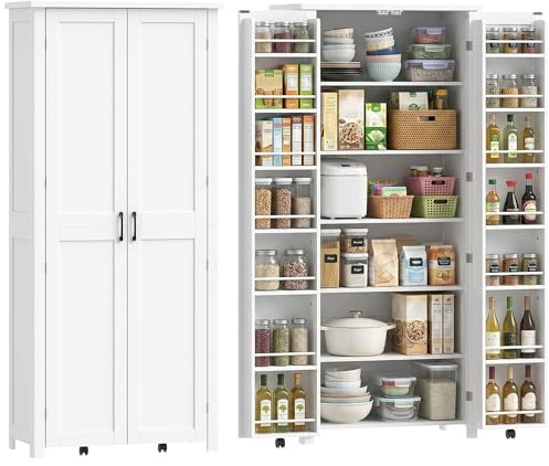 HOMCOM Credenza Cucina Alta 180cm, Dispensa Cucina, 6 Ripiani, Bianco