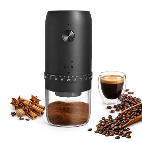 Moulin à café électrique portable, rechargeable par USB, 40 réglages de mouture réglables, automatique à une touche, noir