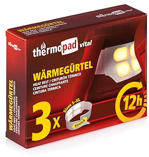 THERMOPAD Ceinture chauffante : 3 Pieces de Ceintures rénales chauffantes - Tailles S-XL - activé par l'air - Utilisation immédiate
