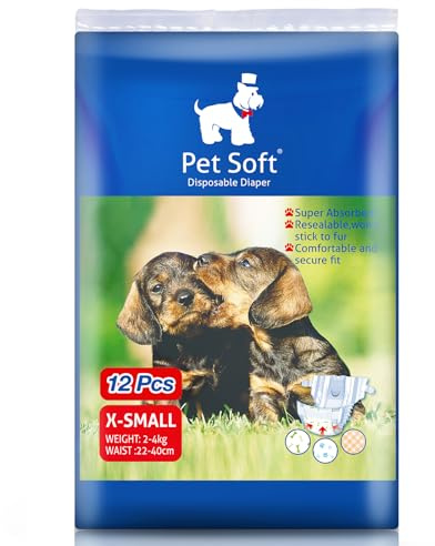 Pet Soft Einweg-Hundewindeln für Hündinnen 12 Stück, Hochsaugfähige Katzen Hunde Windeln für Hündinnen Inkontinenz, Läufigkeit, Harnwege (XS, 12)