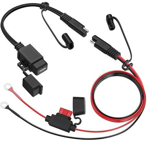 MICTUNING Motorcycle USB Charger,SAE to USB Cable Adapter SAE Quick Disconnect 2.1A Waterproof USB Port with Inline Fuse, Socket Cable 12V-24V for Motorcycle Cellphone Tablet GPS More