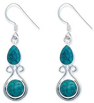 Ohrringe 925 Silber Türkis Edelstein Ohrhänger echt Silber Damen Sterling Silber Hänger Geschenk (MOH-088-15)