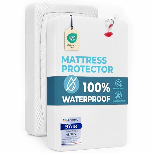 Dreamzie Madrassöverdrag - För Madrass 120 x 200 cm - 100% vattentätt Premium Oeko-TEX® Hypoallergenic Sheet - Optimalt skydd mot dammkvalster och bakterier - Andningsbart och anti-mögel överdrag | Med hörn · vaxad säng, svampyta, andas, mjuk, fläck- och kvalsterbeständig, tvättbar vid 60 °C · Oeko-TEX