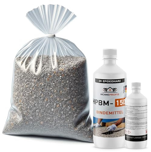 Home Profis® Steinteppich Innen & Außen (bis 7,5 m²) | Grigio Bardiglio (Grau) | Über 10 Farben | Marmorkies inkl. 2K Epoxidharz Bindemittel | Für Balkon, Terrasse, Wohnraum & Garage| HPST-2000