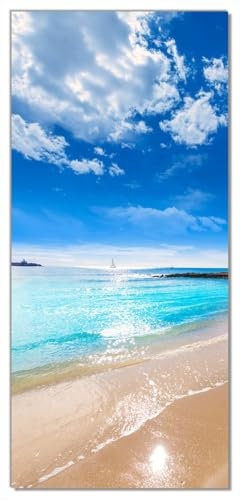 Wallario Selbstklebende Türtapete Traumstrand unter blauem Himmel - Türposter 100 x 220 cm Abwischbar, rückstandsfrei zu entfernen