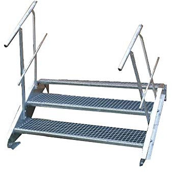 Stahltreppe Industrietreppe Aussentreppe Treppe 3 Stufen-Breite 80cm Variable Geschosshöhe 40-60cm vezinkt mit beidseitigem Geländer