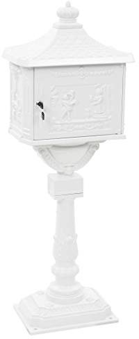 Festnight Boîte aux Lettres sur Pied en Aluminium Style Vintage Boîte aux Lettres Antique Blanc 43 x 30 x 117 cm (L x I x H)