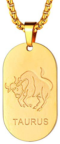 FaithHeart Chaîne Pendentif pour Femme Signe Astrologique Taureau Or Acier Inoxydable Plaque Militaire Médaille Zodiaque