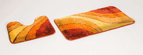 S&S-Shop Badematte Set | Terrakotta | Wave | mit Ausschnitt | 2 teilig | rutschfest | WC-Vorleger 50 x 45 cm | Badvorleger 50 x 90 cm | Badteppich | Teppich | Bad | Badezimmer