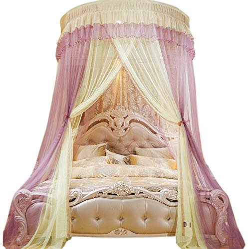 SimidunEUR Moskitonetz Bett, Moskitonetz Romantische Prinzessin Bett Baldachin Kuppel Mücken Netz Runden Betthimmel Schlafzimmer Dekoration für Mädchen & Erwachsene,Pruple Gelb,Bett 1,8 M