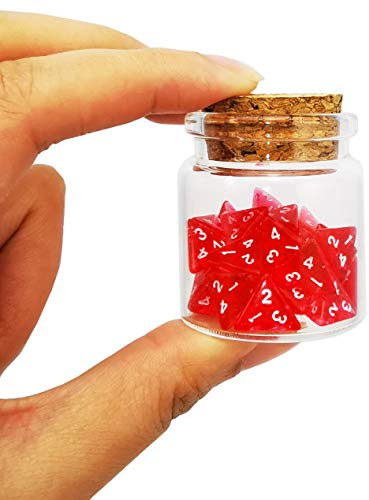 BESCON DICE Bescon Mini transparent röd D4 tärning 30 st flaska, 30 st rollspel mini röd ädelsten helande dryckepack i glasburk