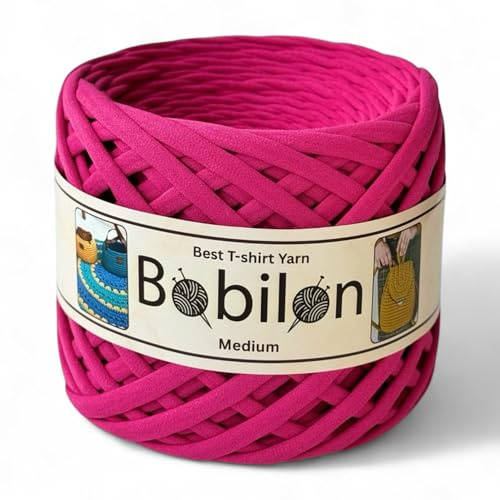 T-Shirt-Garn, Fettuccini- / Zpagetti-Stil, Bio-Baumwoll-Jersey-T-Garn, 7–9 mm, perfekt zum Häkeln, Stricken & Makramee, Hot Pink | Knotenfreies Bändchengarn für Makramee, Weben & Wohndeko – Hot Pink, ideal für Anfänger & Profis