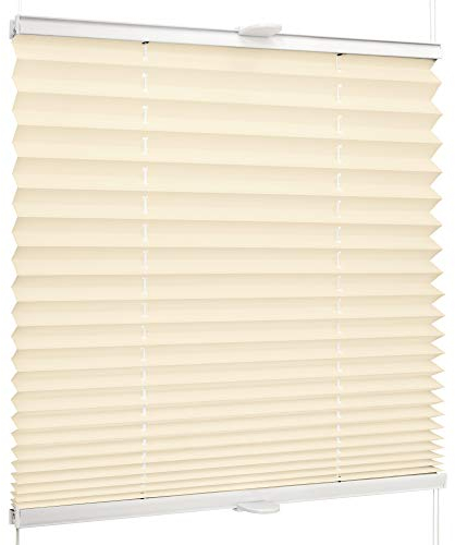 SchattenFreude Basic Klemmfix-Plissee für Fenster | Mit Klemm-Haltern | Ohne Bohren | Creme, Breite: 110cm x Höhe: 130cm