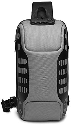 FANDARE Antirrobo Bolso Pecho Sling Crossbody Bag Hombre Mujer Bolsos Cruzados con USB Bandoleras Cruzada Mochilas Bolsas de automoción para Viaje Deportes Ciclismo Montañismo Impermeable Gris