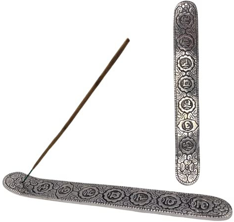 Bruciatore per incenso (incensario). Supporto piatto in alluminio. Design dei chakra. Realizzato a mano in India