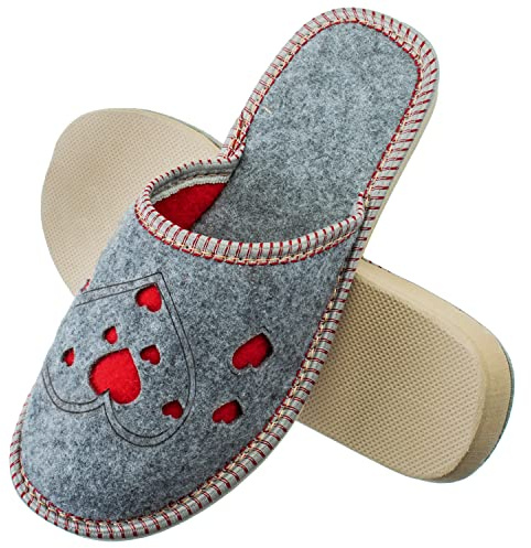 ESTRO Pantoufles Femme Chausson Chaud - Chausson Feutre Femme Mules Feutre avec Semelle Antiderapante F03 (36, Coeurs)