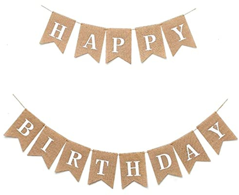 Naisfei Happy Birthday, födelsedag, säckvävsbanderoll, Happy Birthday-girlang banderoll, födelsedagsdekoration av papperskort för födelsedagsfestdekoration (vit)