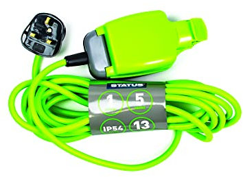 STATUS 1 Socket Extension Lead, 5m Green Extension Cable, 13 amp Weatherproof Socket, 1W5M13AIP54S6
