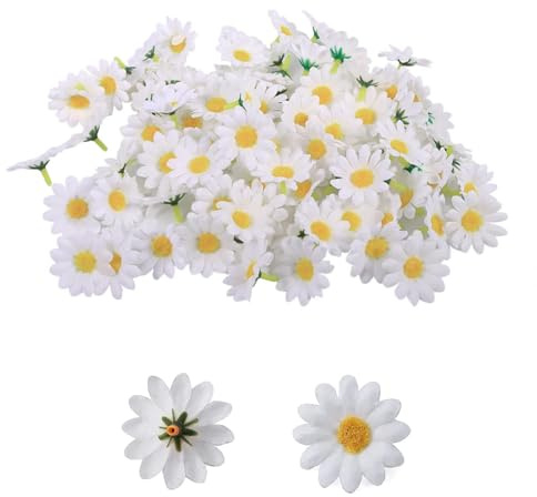 FANNAS 100 Stücke Blumen Mischen Künstlicher Blumenkopf mit 4 cm | Durchmesser Chrysanthemen Geeignet für Heimwerker Hochzeit Party Heimdekoration(Weiß)