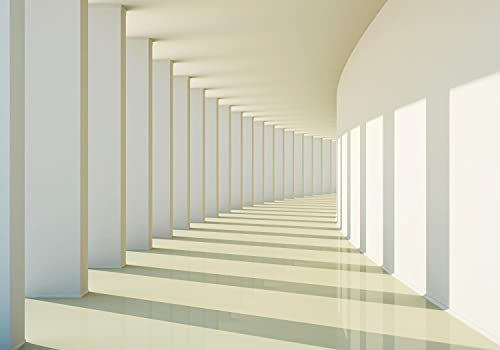 wandmotiv24 Fototapete Korridor Säulen 3D Optik, 200 x 140cm - selbstklebende Strukturtapete, Wanddeko, Wandbild, Wandtapete, Architektur weiß grau M6770