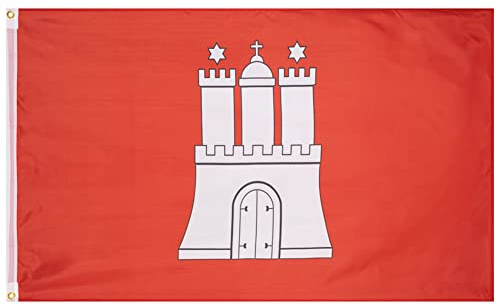 MUWO Flagga 16 tyska förbundsländer + Mallorca 90 x 150 cm, dubbelsidig trädgårdsflagga, väderbeständig fanflagga, polyester landsflagga Tyskland, med metallöljetter (Hamburg)