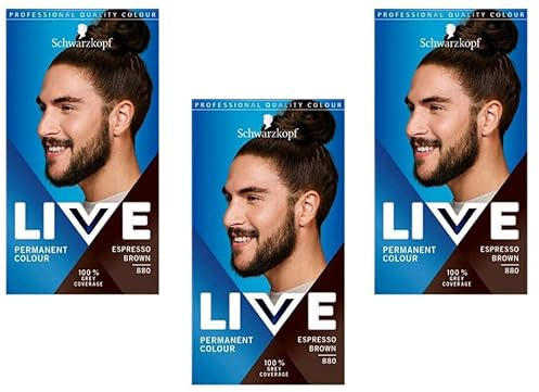 3x Schwarzkopf Live Men Colour Intense Permanent Colouration 880 Espressobraun, für Herren (3er Pack)